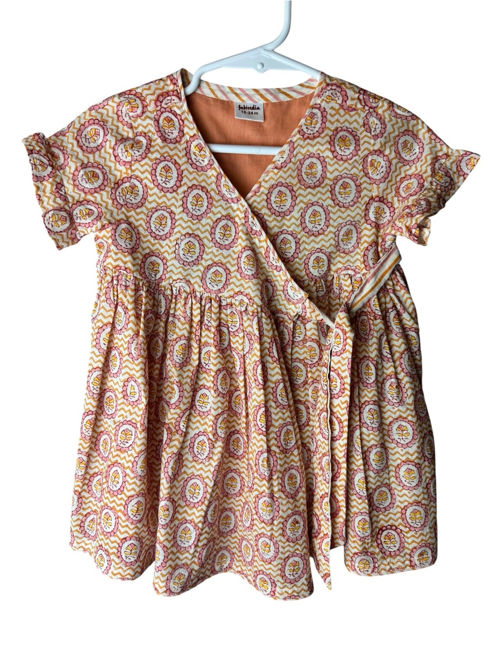 Fabindia Wrap Floral Pink Orange Dress 18-24M